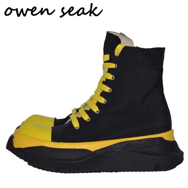 

21ss owen seak men canvas shoes luxury trainers boots lace up casual women height increasing zip high-flats black sneakers 220818