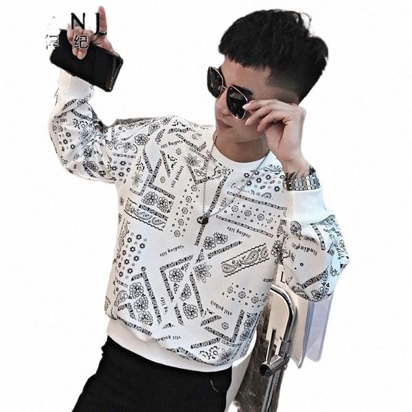 

men's hoodies & sweatshirts sweater tide brand cashew flower round neck pullover blouse spring and autumn mens long-sleeved sweatshirt, Black