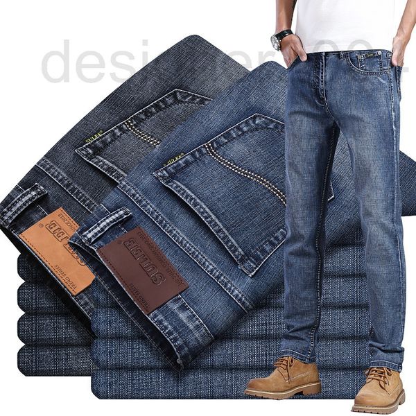 

men's jeans designer smoke grey jeans men's straight tube slim fitting long pants youth business leisure and comfortable spring au, Blue