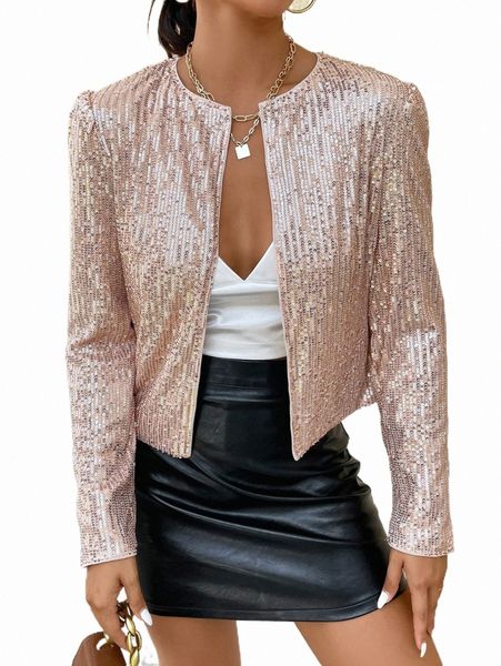 

open front sequin jacket y9fz#, Black;brown
