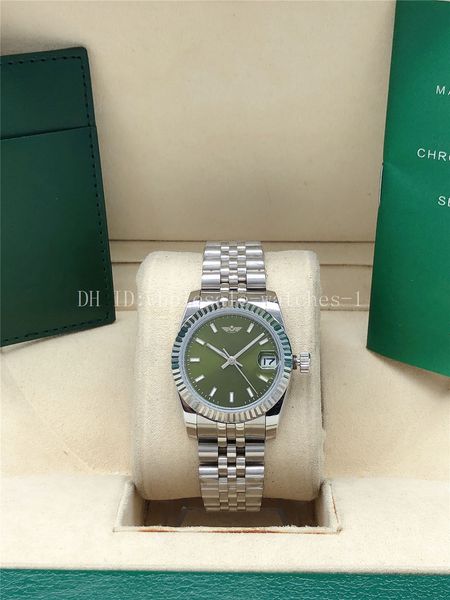 

3 new style watch 31mm green dail automatic ladies watch women's watches president 218239 in white gold with stainless steel original b, Slivery;brown