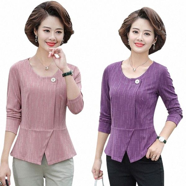 

women's t-shirt long sleeve slim middle age women pullover t-shirts spring fall o-neck bottom shirt mother 5xl plus size female camise, White