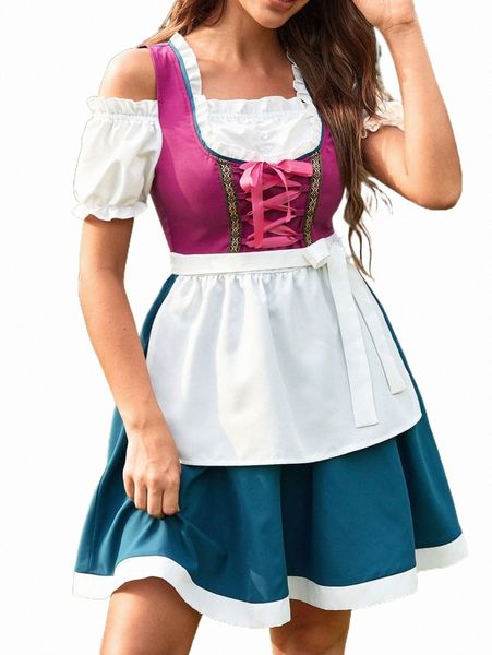 

cold shoulder lace up front 2 in 1 dirndl dress 73r8#, Black;gray