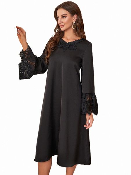 

contrast lace tunic dress 82dd#, Black;gray