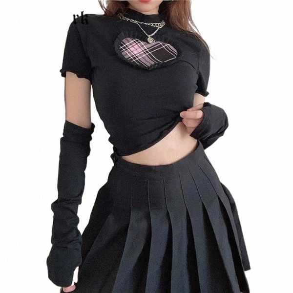 

women's t-shirt goth dark harajuku kwaii gothic graphic t-shirts black pastel punk e-girl sweet ruffles bodycon women crop streetwear, White