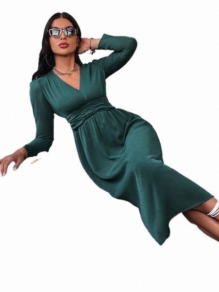 

v neck ruched waist a-line dress e5j8#, Black;gray