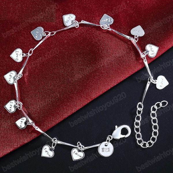 

925 sterling silver full love heart pendant bracelet chain for women fashion wedding engagement party charm jewelry, Black