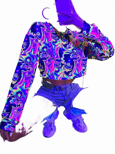 

allover print drop shoulder crop sweatshirt g8fq#, Black