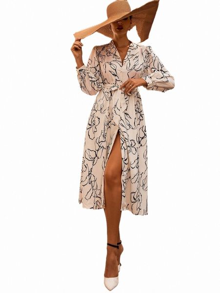 

random floral print puff sleeve belted shirt dress h4do#, Black;gray