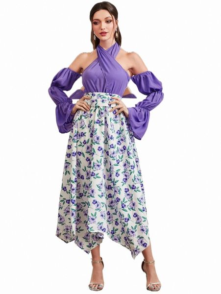 

floral print crisscross tie backless halter dress d2zj#, Black;gray