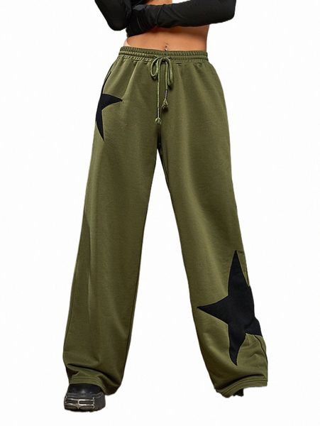 

star print drawstring waist sweatpants s1ps#, Black;white