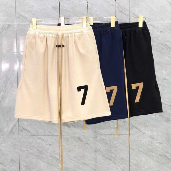 

2022 summer europe usa 7th 7 flocking print shorts women men skateboard sweatshort cotton running middle pants jogging short, White;black