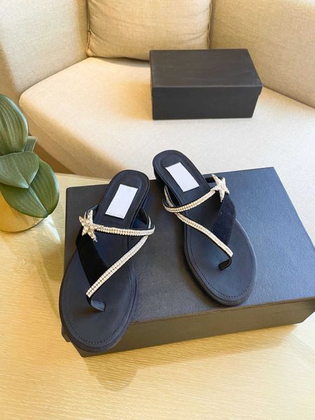 

summer women mules slipper suede calfskin strass indoor sandal designer luxury fashion beach flat flip flops non-slip shoes quality, Black