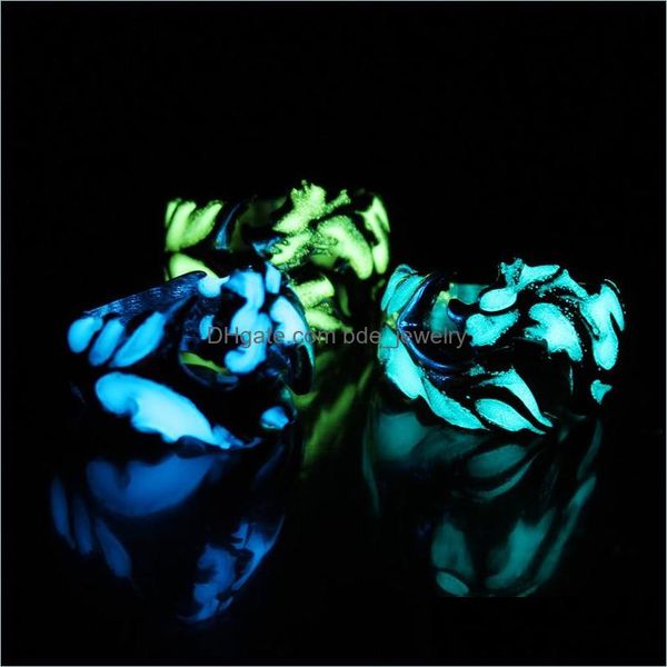 

cluster rings luminous jewelry dark gold chinese dragon inlaid green back ground fashion mens fluorescent ring drop deliver bdejewelry dhjsu, Golden;silver
