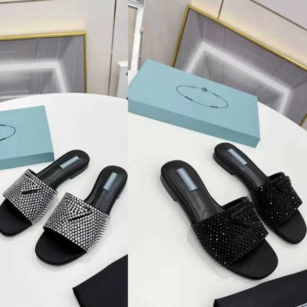 

spring 2022 new crystal diamond slippers iconic triangular square head high-heeled women shoes size 35-42 with box and dust bags, Black