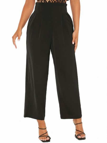 

petite high waist plicated detail wide leg pants z7nu#, Black;white