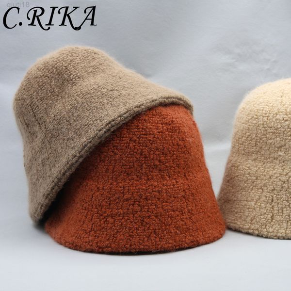 

2022 new winter felt lambwool bucket hat women autumn winter fashion warm wool blend panama girls hip hop fur fisherman's cap y220818, Blue;gray