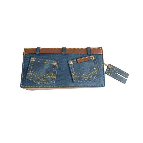 

hbp wallet jeans pattern long personalized women's wallet large capacity handbag student pu wallet 220815, Red;black