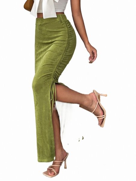 

drawstring split side skirt v0mv#, Black