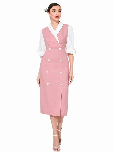 

button front colorblock split thigh knotted detail dress x0mw#, Black;gray