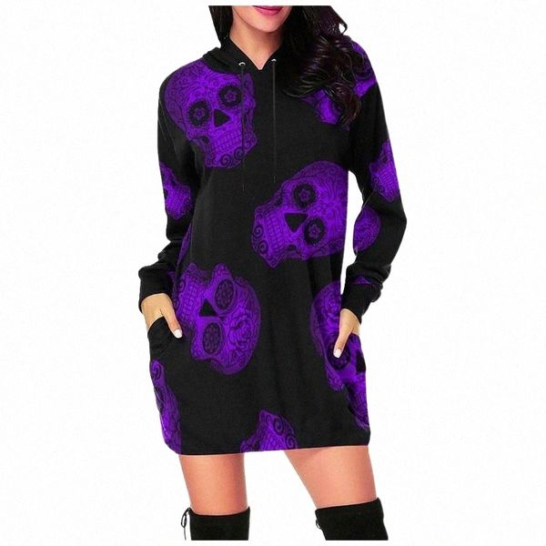 

women's hoodies & sweatshirts women winter warm hooded pullover sweatshir casual fashion printed halloween skull print long sleeve g7q, Black