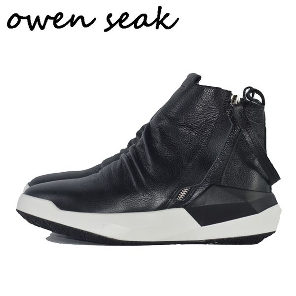 

owen seak men shoes high-ankle boots luxury trainers genuine leather sneaker winter casual brand zip flat black 220818