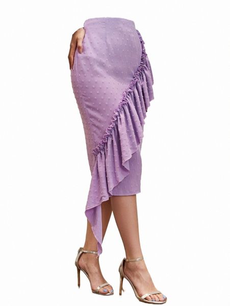 

swiss dot ruffle trim asymmetrical hem skirt y9lm#, Black