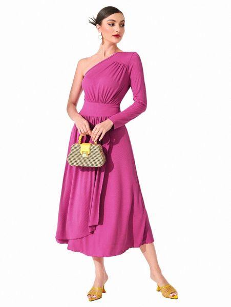 

one shoulder wrap hem solid dress 92yx#, Black;gray
