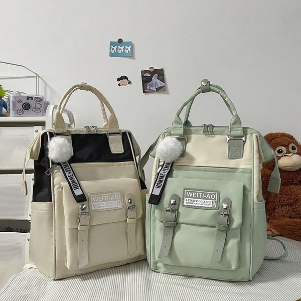 

fashion women's backpack contrast color trend nylon school bag for girls soft handle student schoolbags large travel backpacks 220817