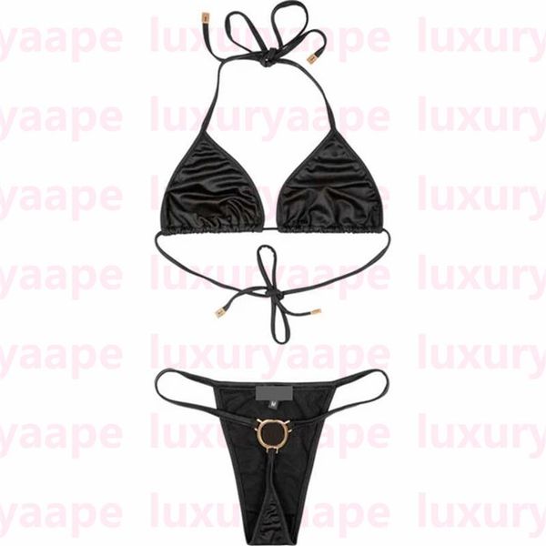 

beach bra thongs set trendy interlock letters split swimsuits womens charm lace up bathing suit302r, White;black