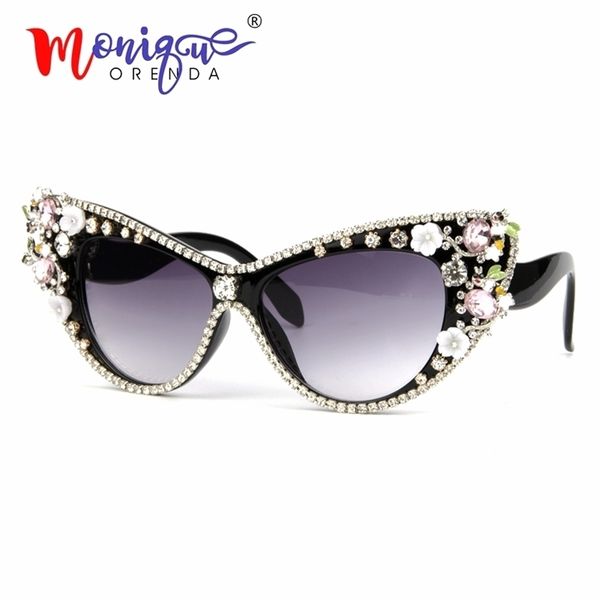 

oversized sunglasses women luxury brand glasses jewelry decoration cat eyes vintage shades eyewear 220818, White;black