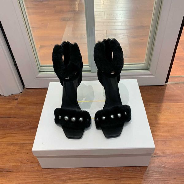 

women's shoes 2022 new summer stiletto open toe fashion sandals fairy wind pearl temperament high heels, Black