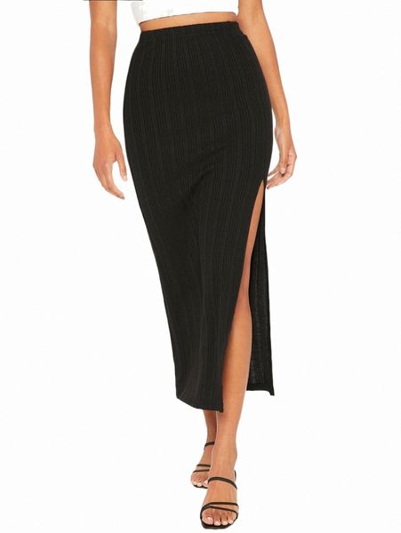 

tall high waist split thigh skirt t38f#, Black