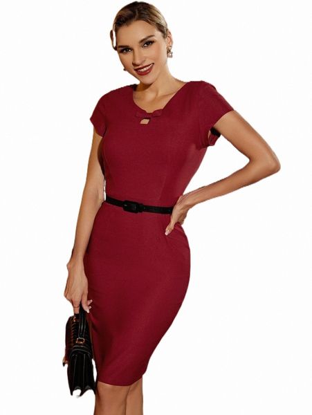 

solid belted bodycon dress p3ar#, Black;gray
