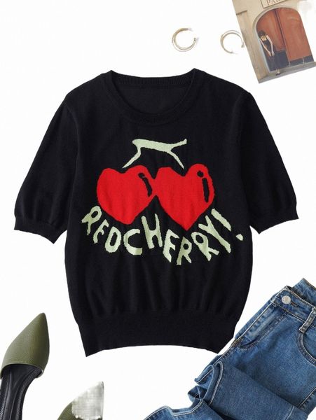 

cherry and letter pattern knit 60nl#, White;black