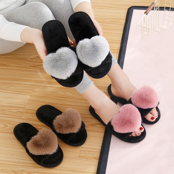 

women indoor warm home slippers bedroom cute heart pattern non-slip soft comfort plush house slippers shoes autumn winter y220818, Black