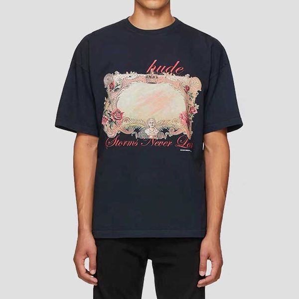 

22ss summer usa rose flower mirror tee fashion mens short sleeve tshirt women clothes casual cotton t shirts, Black;brown