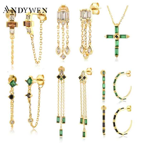 

bracelet bangle designer andywen 925 sterling silver gold green black zircon chain earring piercing necklace ring jewelry set anillo fino sa