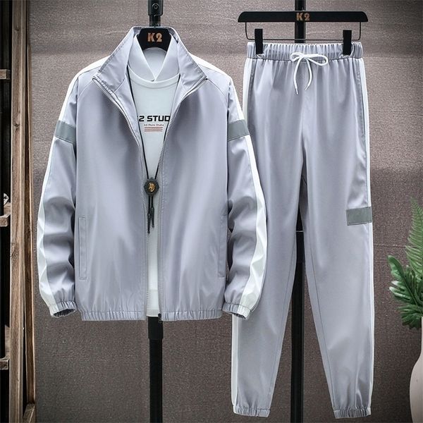 

men tracksuit two piece set mens sets sportswear spring autumn jacketpants casual sports suit men clothing hip hop 220818, Gray