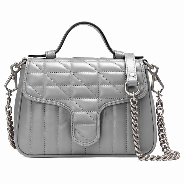 

new women's handbag shoulder bag grey quilted leather vintage silver tone accessories detachable chain shoulder strap 583571