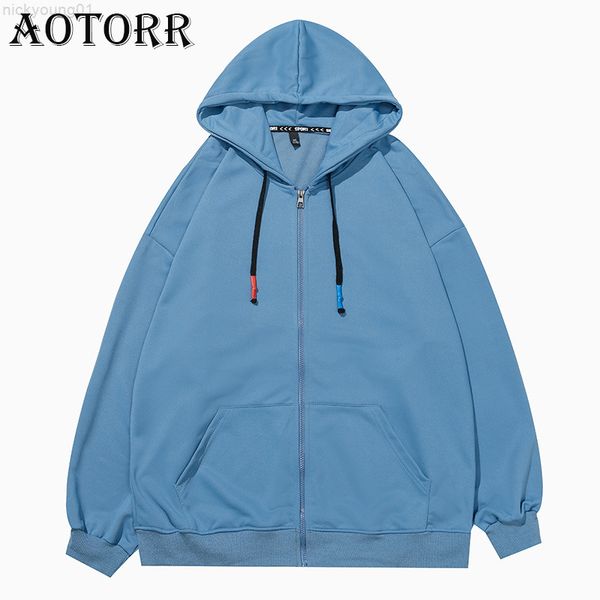

2022 mens hooded autumn cardigan jacket long sleeve hoodie male casual hip hop zipper hoodies loose pullover man tracksuits y220818, Black