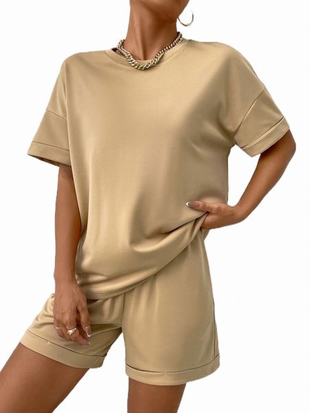 

drop shoulder tee & shorts j66c#, White