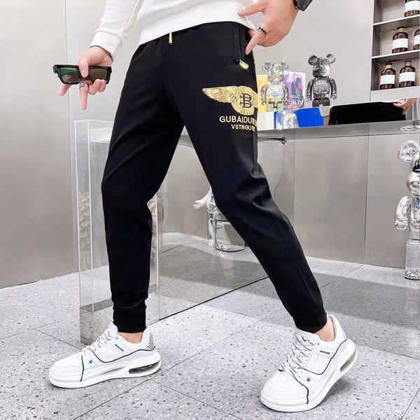 

sweatpants men's heavy craft embroidery leisure sports pants male slim legged pants cloth trousers spring autumn business casual clothi, Black