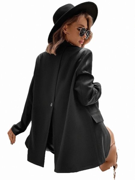 

lapel neck split back blazer 69rc#, White
