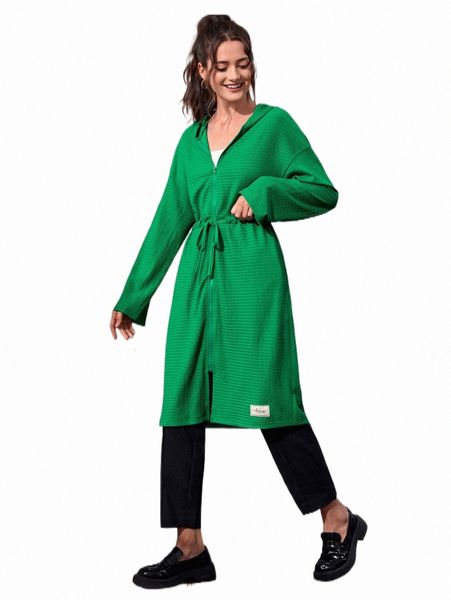 

letter patched drop shoulder drawstring waist hooded coat g6wj#, Black