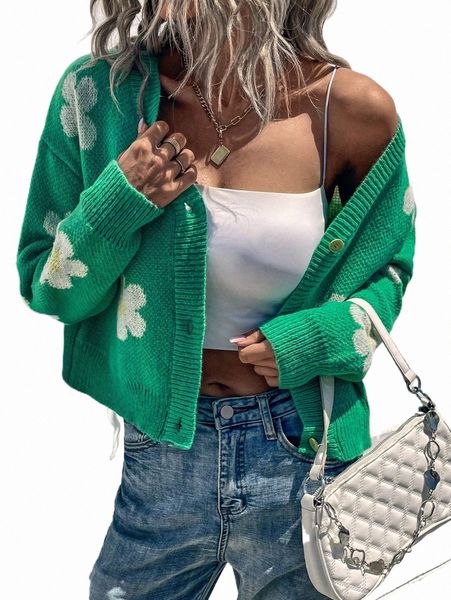 

floral pattern drop shoulder cardigan 20zz#, White;black