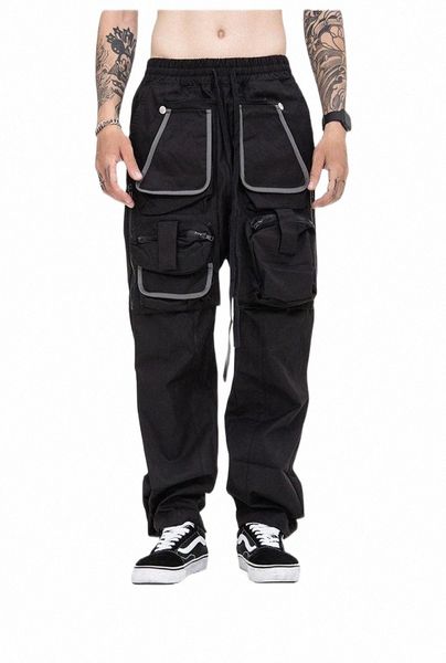 

men's pants street 2021 autumn and winter multi-pocket functional wind tooling loose casual drawstring trousers men g2yq#, Black