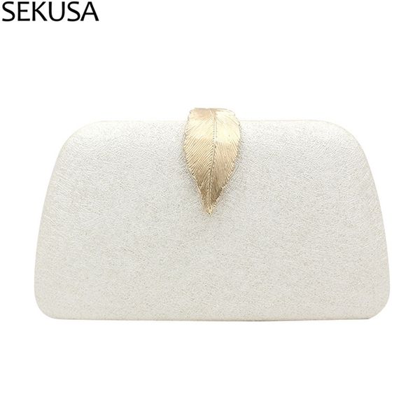 

women's wedding clutch bag gold purse ladies handbag party for bridal metal leaf lock shoulder 220818
