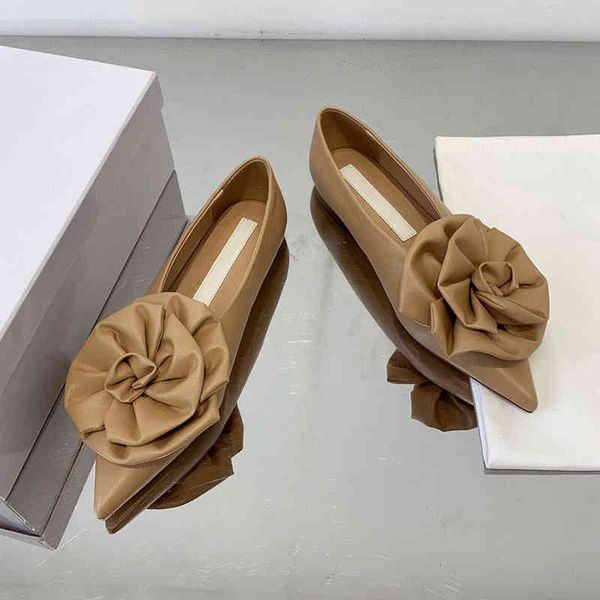 

shoes women's dress shoes spring genuine leather pink flower decoration apartments pointed flat toe slip-on design fashion shoes, Black