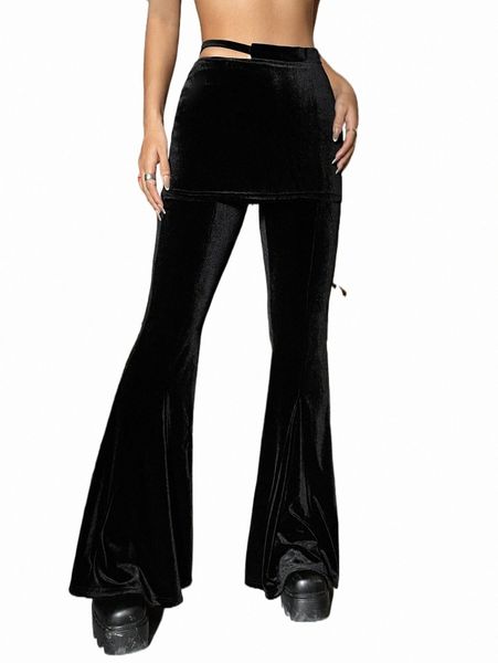 

x made in america cut out waist 2 in 1 flare leg pants j3gc#, Black;white